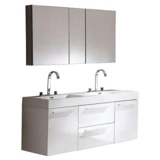 Fresca Opulento 54 in. Double Vanity in White with Acrylic Vanity Top in White and Medicine Cabinet FVN8013WH