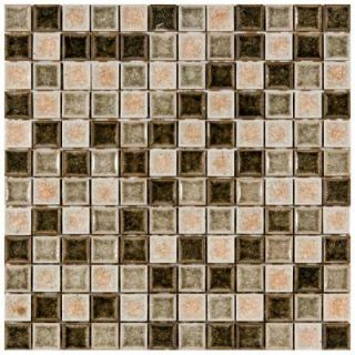 Merola Tile Crackle Square Beige Mix 11 5/8 in. x 11 5/8 in. x 9 mm Ceramic and Glass Mosaic Tile GDXCSQBM
