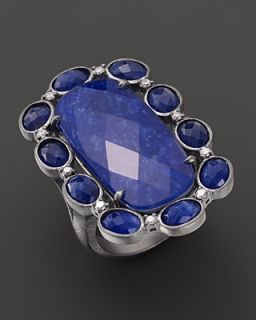 Di Massima Blackened Sterling Silver, Blue Chalcedony, Blue Sodalite and Diamond Small Rectangle Ring