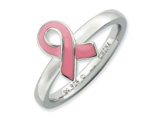 Sterling Silver Stackable Expressions Pink Enameled Awareness Ribbon Ring, Size 5