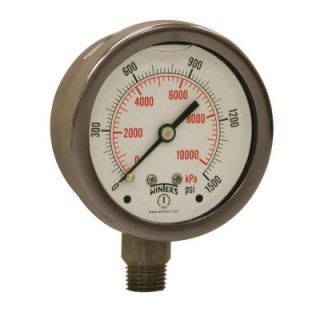 Winters Instruments PFP Series 2.5 in. Stainless Steel Liquid Filled Case Pressure Gauge with 1/4 in. NPT LM and Range of 0 1500 psi/kPa PFP834