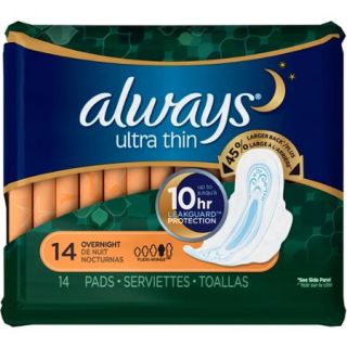 Always Ultra Thin Overnight Pads with Flexi Wings, (Choose your Count)