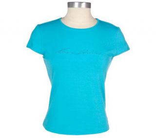 Anne Klein Studio Stretch Cap Sleeve Logo T shirt   A60358 —