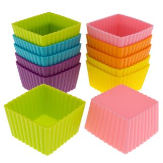 Freshware 12 pack Silicone Mini Square Reusable Cupcake and Muffin