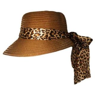 Luxury Divas Brown Sun Cap Hat With Large Leopard Print Bow