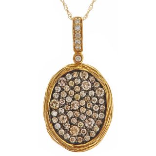 14k Yellow Gold 5/8ct TDW Brown and white Diamond Pave Oval Necklace