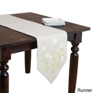Ribbon Embroidered Floral Table Linen Natural Runner   14 in x 72 in