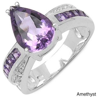 Malaika Sterling Silver Pear cut Amethyst or Blue Topaz and White