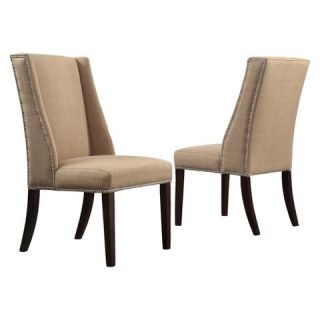 Harlow Wingback Linen Dining Chair with Nailheads   Tan (Set of 2
