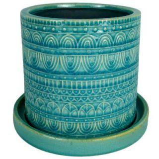 8 in. Dia. Blue Ceramic Seven Seas Cylinder Pot CR10851 08A