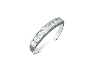 .925 Sterling Silver Round Channel White Diamond CZ Stone Fashion Adjustable Toe Ring