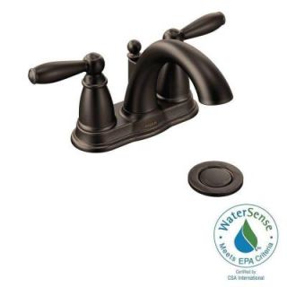 MOEN Brantford 4 in. Centerset 2 Handle Low Arc Bathroom Faucet in Oil Rubbed Bronze with Metal Drain Assembly 6610ORB