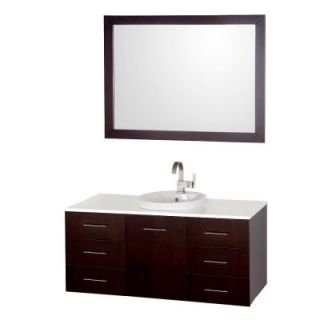 Wyndham Collection Arrano 48 in. Vanity in Espresso with Man Made Stone Vanity Top in White and Porcelain Semi Recessed Sink WCSB40048ESWH