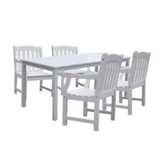 Vifah Bradley Acacia White 5 Piece Patio Dining Set with 32 in. W Extension Table and Arched Slat Back Armchairs V1336SET6