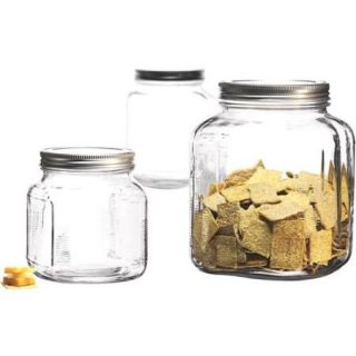Anchor Cracker Jar Set   4 quart Jar, 2 quart Jar, 1 quart Jar   Brushed Aluminum Lid, Glass