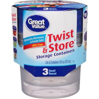 Great Value Twist & Store Storage Containers, Small Round, 3 count