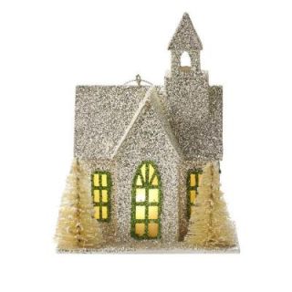 Martha Stewart Living 3.75 in. Silver Winter House Ornament with Lights 9273700110