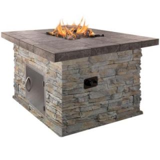 Cal Flame 48 in. Natural Stone Propane Gas Fire Pit in Gray with Log Set and Lava Rocks FPT S302 NS