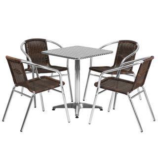 23.5 foot Square Aluminum Indoor/ Outdoor Table with 4 Rattan Chairs