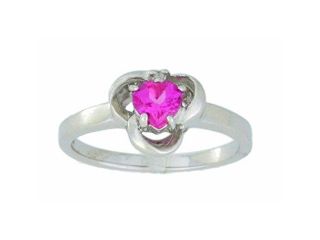 0.50 Ct Pink Sapphire & Diamond Heart Ring .925 Sterling Silver Rhodium Finish