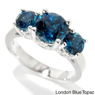 Sterling Silver Blue Topaz, Rhodolite Garnet Three stone Ring