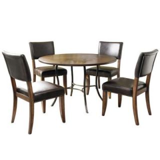 Hillsdale Furniture Cameron 5 Piece 48 in. Dia Dining Set with Parsons Chair in Brown Vinyl and Chestnut Brown 4671DTBC4