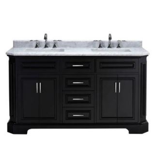 Bristol 60 in. Vanity in Black with Marble Vanity Top in Carrara White PEBRISTOL60B