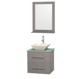 Wyndham Collection Centra 24 in. Vanity in Gray Oak with Glass Vanity Top in Green, Bone Porcelain Sink and 24 in. Mirror WCVW00924SGOGGD2BM24