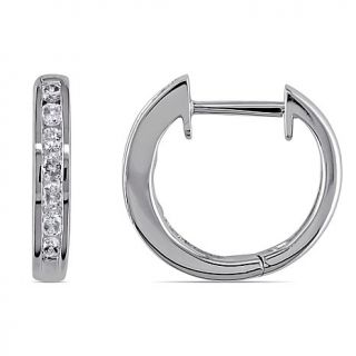 10K White Gold White Diamond Accented Cuff Hoop Earrings   7641437