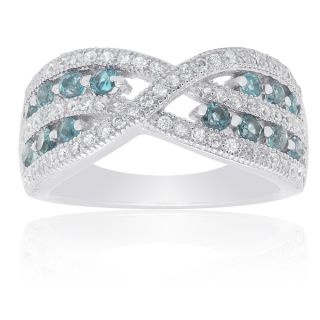 Dolce Giavonna Sterling Silver London Blue Topaz and Cubic Zirconia