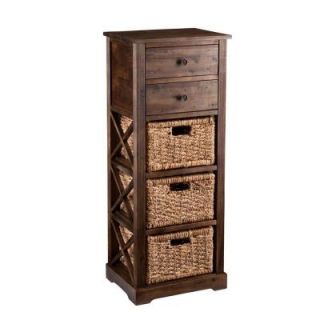 Southern Enterprises Doshie 3 Wicker Basket Storage Cabinet in Antique Brown HD866277