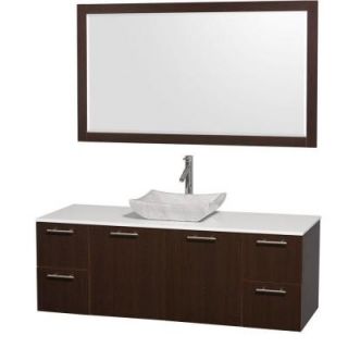 Wyndham Collection Amare 60 in. Vanity in Espresso with Man Made Stone Vanity Top in White and Carrara Marble Sink WCR410060ESWHGS3SN