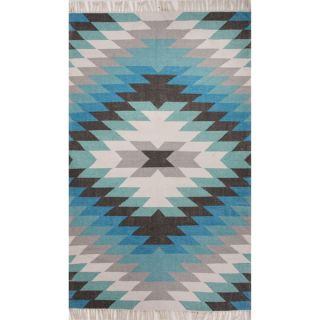 Southwestern/Tribal Pattern Blue/ Grey Polyester Area Rug (5x8)