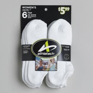 Athletech   Womens 6 Pair No Show Performance Sport Socks