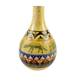 Clay Hand painted and Embossed Mexican Vase Mexico 47c822d4 5bb9 4aaa