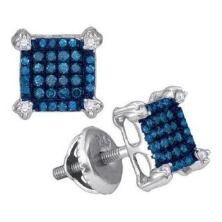 10K White Gold 0.25ctw Fancy Decorated Blue Diamond Micro Pave Post Earring