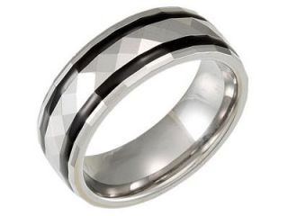 8.3MM Dura Tungsten Faceted Dome Band With Black Resin Inlays  Size 13