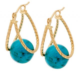 14K Gold Textured Turquoise Captured Hoop Earrings —