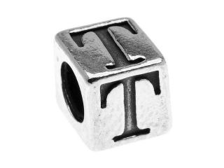 Sterling Silver, Alphabet Cube Bead Letter 'T' 5.5mm, 1 Piece, Antiqued