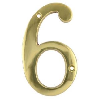 Copper Mountain Hardware 4 in. Polished Brass House Number 6 HWM0498US3
