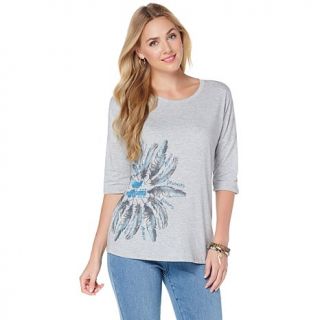 Lyric Culture High Low Feather Print Tee   7798493