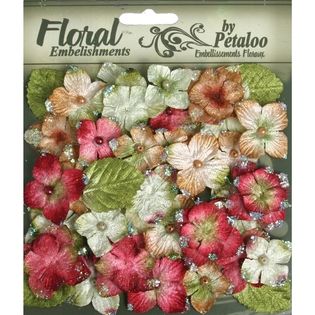 Floral Embellishments Velvet Hydrangeas With Glitter 36/Pkg Red   Home