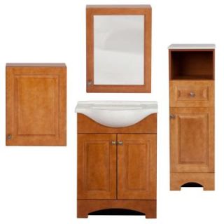 Glacier Bay Chelsea Bath Suite with 24 in. Vanity with Vanity Top in Linen Tower Over the John and Medicine Cabinet in Nutmeg BSCH24MCP4COM N