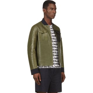 Valentino Green Neoprene Lined Leather Field Jacket