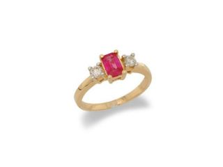 14K Gold Three Stone Ruby and Diamond Ring Size 7
