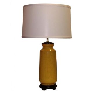 Yellow Crackle Ceramic Table Lamp with Off white Drum Shade