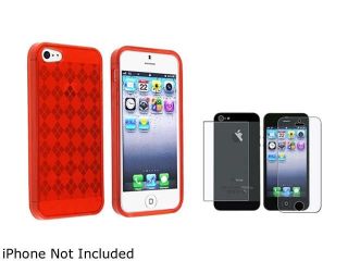 Insten Red Argyle Candy Skin Case Case And Anti Glare Front & Back Screen Protector Set for Apple iPhone 5 803831