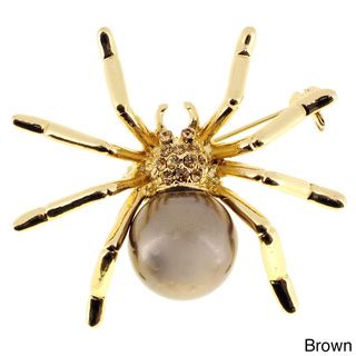 Goldtone or Silvertone Faux Pearl and Crystal Spider Brooch