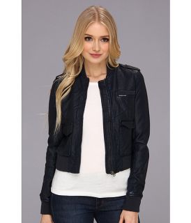 Members Only Shrunken Pu Bomber Jacket Navy