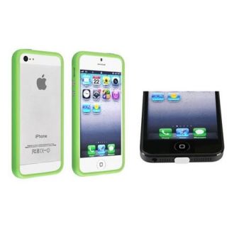 Insten Green Rubber Bumper Soft Case W/Buttons for iPhone 5S 5+White Plug Cap